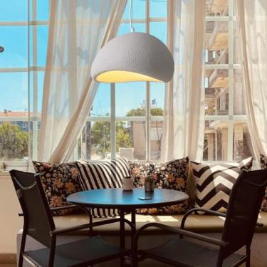 Imagem de Luminárias pendentes para cozinha em estilo escandinavo, iluminação pendente sobre a ilha, luminária para sala de jantar, lustre moderno Wabi-sabi com base E27, aparência de cimento e concre