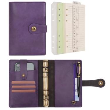 Imagem de Wonderpool A6 Caderno espiral de couro para fichário recarregável, papel pautado para faculdade, organizador de diário com caneta para escritório, escola, viagem, planejamento de negócios (roxo, A6)
