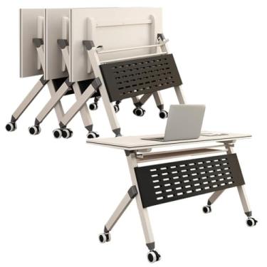 Imagem de SPXMQSS Mesa de conferência dobrável, mesa de treinamento de escritório móvel moderna mesa de reunião dobrável branca com rodas para sala de aula, escritórios 4 peças 120 x 50 x 75 cm