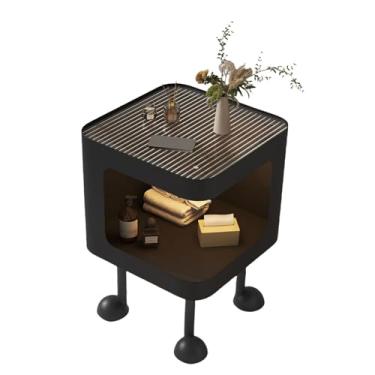 Imagem de Luocute Mesa de Cabeceira, Mesa de Cabeceira Minimalista Moderna Com 2 Prateleiras Abertas e Vidro Transparente, Mesas de Cabeceira Tamanho Compacto 30x30x50cm para Sala de Estar (30cm Preto (Sem