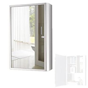 Imagem de SPXMQSS Armários de espelho de banheiro, armários de parede de banheiro pequeno espelho montado na parede armário de banheiro armário de banheiro armário de armazenamento de lavagem perfurado L-40 x