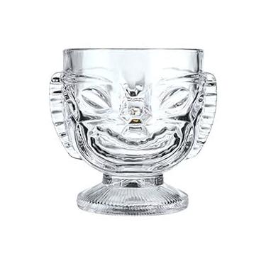 Imagem de Copo de coquetel Tiki Chalice, design de cristal transparente, capacidade de 382 g, copo de bebida estilo havaiano com design de musa feliz-triste, conjunto de 1 peça
