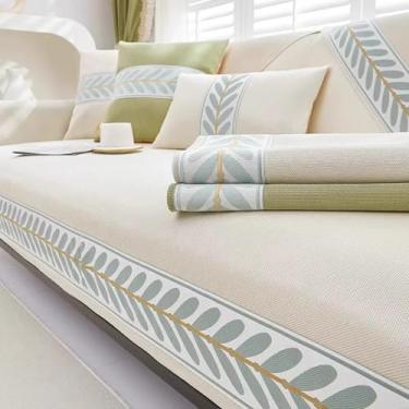 Imagem de HGTRH Capa de sofá 3 lugares com apoio de braço, capa de sofá em forma de L, capa de sofá sofá tela de verão tecido de seda gelo, protetor de sofá antiderrapante durável capa de assento bege 90 * 240