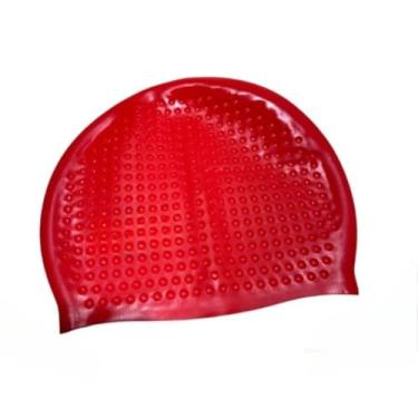 Imagem de Touca de Natação Impermeável，Touca De Natação De Silicone Para Adultos, Com bolinhas, À Prova D'água E Antiderrapante(Vermelho)