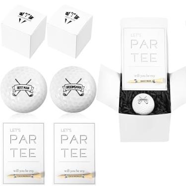 Imagem de Daileeby 2 conjuntos de caixa de presente de padrinho com bolas de golfe, camisetas de bambu e cartões de convite - presentes de casamento para padrinhos, melhores homens, conjunto de presente DIY de