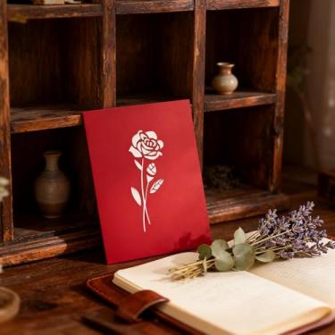 Imagem de Cartão rosa, cartão de felicitações de flores pop-up 3D com envelope, artesanato de papel feito à mão para aniversário e aniversário
