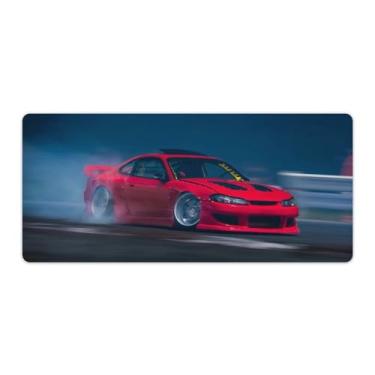 Imagem de Tapete de mouse JDM para jogos grande, vermelho, S15, fumê nas curvas, antiderrapante, tapete de mesa, tapete de mouse, material de borracha, impermeável, para escritório, casa, 40 x 90 cm