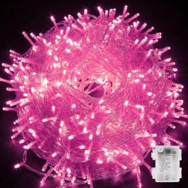 Imagem de YUANHUYUOU Luzes de corda de Natal, 10 m, 80 LED, luzes de fadas operadas por bateria, luzes de corda de LED à prova d'água para decoração interna e externa, jardim, festa, Natal (rosa)