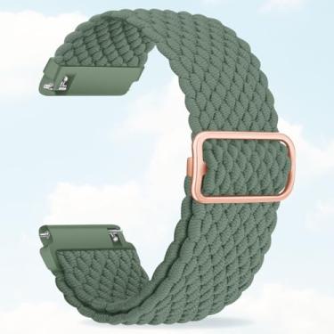 Imagem de Pulseira esportiva de nylon trançado elástico de 20 mm e 22 mm, liberação rápida, ajustável, compatível com Samsung Fitbit, substituição confortável para homens e mulheres (verde agulha de pinheiro
