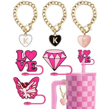 Imagem de Generic 6 peças de tampa de palha para copo compatível com Stanley Cup acessórios de 30 e 1,134 g, 3 peças de pingentes de letras com 3 peças de topo de palha de 10 mm tampas reutilizáveis de pontas