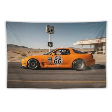 Imagem de HouLaiZhe JDM Tapeçaria de carro Rx7 carro esportivo rota 66 pendurar na parede quarto decoração de casa tapeçarias estética piquenique decoração de parede arte de parede para dormitório sala de estar