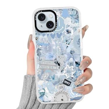 Imagem de FBHGLOA Capa de telefone para iPhone 15 de 6,1 polegadas, azul oceano, colagem, flor, borboleta, floral, paisagem marítima, transparente, antiamarelamento, à prova de choque, capa protetora para
