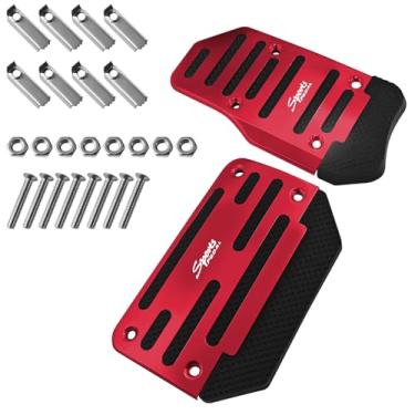 Imagem de SWQS 2 peças de capas de pedal de carro, kit de substituição de pastilhas de freio e gás de transmissão automática de alumínio antiderrapante, capas de pedais de embreagem esportiva para a maioria dos