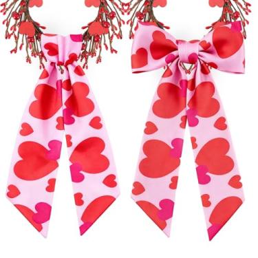 Imagem de 2 faixas de guirlanda para porta da frente, 147 x 11 cm, grinalda de coração doce, faixa de cetim, acessórios de fita para decoração de janela e porta de quintal (Dia dos Namorados-5)
