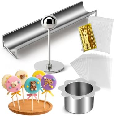 Imagem de Palksky Kit de molde de bolo, molde circular de aço inoxidável com bandeja de 22 cm, 100 palitos e envoltórios de bolo, conjunto de formas de cortadores de bolo para assar em casa, festas de