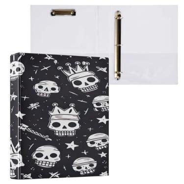 Imagem de Wassud Fichário de 3 anéis, fichário de 3 cm com clipe antiderrapante, caveiras e estrelas, 1 pacote com fichário decorativo tamanho carta para escritório em casa