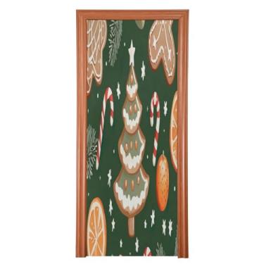 Imagem de Wassud Capa de porta de árvore de Natal de pão de gengibre decorações de porta de Halloween faixa interna externa decoração de casa grande decoração de porta da frente 81 x 200 cm