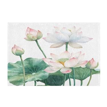 Imagem de Burbuja Tapete de banho de flores de lótus, tapete de banheiro absorvente extra macio com suporte antiderrapante para banheiro, banheira, chuveiro, 40,6 x 61 cm