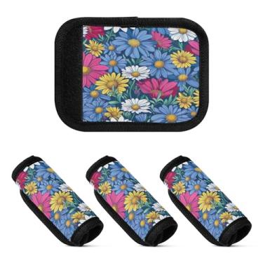 Imagem de Qilmy Beautiful Flowers Bagagem Handle Wrap Pacote com 4 Identificadores de Bagagem Identificadores de Bagagem Capa para Carrinho de Bebê Mala Mala Avião Acessórios de Viagem 1977