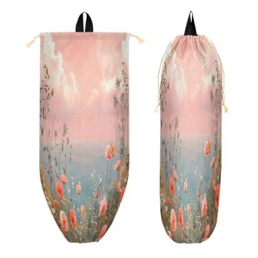 Imagem de xigua Suporte de parede para saco de plástico de flores silvestres com cordão, 1 pacote, organizador de sacolas de supermercado reutilizável para bolsas, meias, roupas íntimas e gravatas