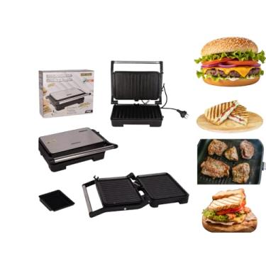 Imagem de Sanduicheira e Grill Elétrica Grill 1000W, Inox, Revestimento Antiaderente, 220V, Lanches Ou Grelhados Dia A Dia Prática Portátil