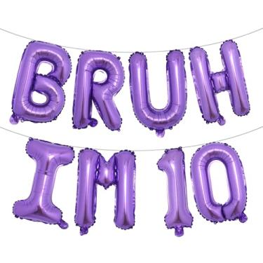 Imagem de Bruh Its My Birthday Decorations, Happy 10th Birthday Decoration Boy Bruh Im Ten 10 Balões, balões multicoloridos para festa Boy Bruh Im Ten (BRUH IM 10 roxo)