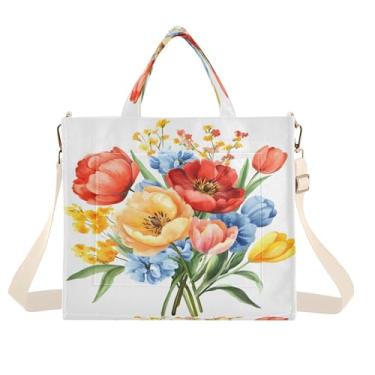Imagem de Burbuja Sacola feminina buquê floral aquarela, bolsa de veludo cotelê, bolsa tiracolo para compras, trabalho, viagem, P, B332, Small