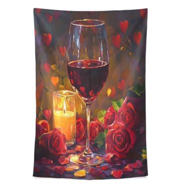 Imagem de STAYTOP Tapeçaria Rosas românticas e vinho tinto tapeçarias para decoração de casa decoração de dormitório sala de estar quarto tapete de parede (60×40in)