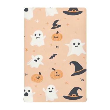 Imagem de xigua Lençóis de berço de fantasmas e chapéus de bruxa para meninas e meninos, lençol macio e respirável adequado para berço padrão e cama infantil 71 x 132 cm