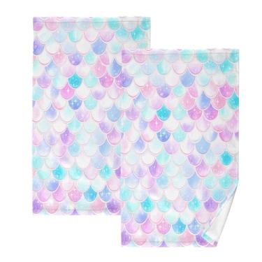 Imagem de CEBUGI Conjunto de 2 toalhas de banho - toalhas de algodão macio para lavar o rosto - toalhas de banho de mão para cuidados com a pele do banheiro | 41 x 71 cm | Balanças de aquarela