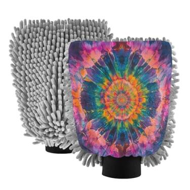 Imagem de STAYTOP Luvas coloridas tie dye para lavagem de carro, 2 peças, luvas de microfibra de chenille, sem arranhões, panos de esponja de lavagem ultra absorventes para carros, limpeza doméstica - M