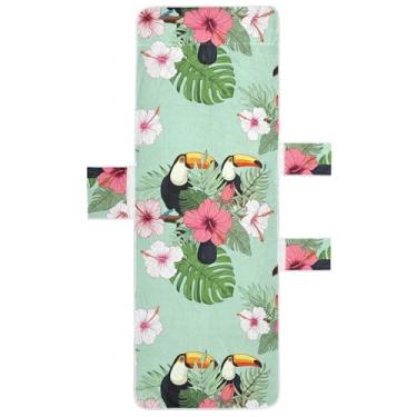 Imagem de Burbuja Toucans empoleirado em galhos capa de toalha de cadeira de praia com bolsos, capa de cadeira macia e absorvente toalha de piscina de microfibra de secagem rápida para praia banho de sol jardim