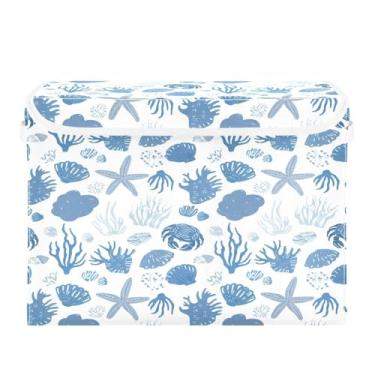 Imagem de CEBUGI Caixotes de armazenamento com tampas, caixa de armazenamento de tecido dobrável, elementos oceânicos, organizadores de armazenamento para armário de casa, prateleiras de quarto, 40 x 30 x 30 cm