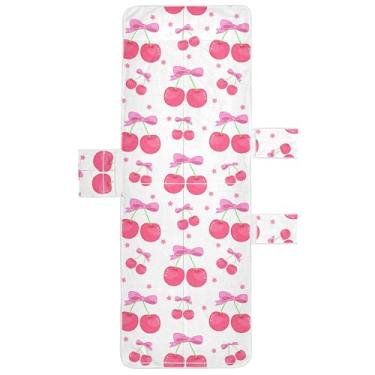 Imagem de Burbuja Cerejas fofas com laços cor-de-rosa capa de toalha de cadeira de praia com bolsos, capa de cadeira macia e absorvente, toalha de piscina de microfibra de secagem rápida para praia, banhos de
