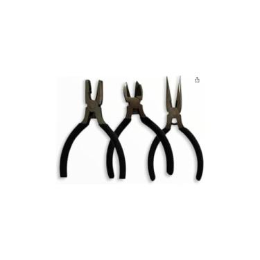 Imagem de Jogo 3 Mini Alicates com Mola 4,5'', Aço Carbono e PVC, Preto, Bico, Corte e Universal, Cabo Emborrachado Antideslizante, 13cm