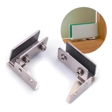 Imagem de Par Dobradiça Dupla Inox Pivotante Porta Vidro Madeira Porcelanato De 