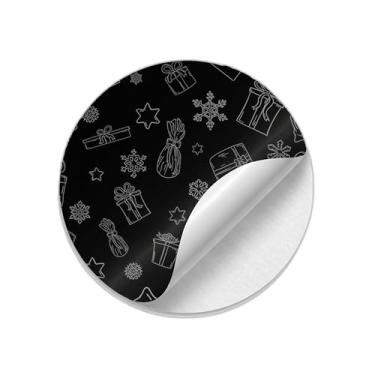 Imagem de Adesivos Redondos Natalinos 25 Unidades Com Fundo Preto e Elementos Prateados - Tamanho 50x50cm