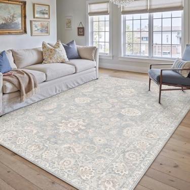 Imagem de WondRg Tapete lavável azul creme, 15 x 23 cm, para sala de estar, quarto, neutro, floral, macio, antiderrapante, tapete envelhecido, para sala de jantar, berçário, escritório, ambientes internos