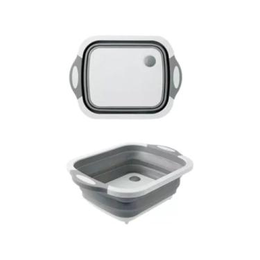Imagem de Bacia de Silicone Retrátil Multiuso, Dobrável, Cinza e Branco, para Lavar Frutas e Vegetais