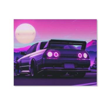Imagem de HouLaiZhe Drift R34 Jdm carro esportes roxo sol pôsteres lona estética decoração de sala de parede impressões galeria sala decoração de parede para quarto sala de estar escritório 16 x 20 polegadas