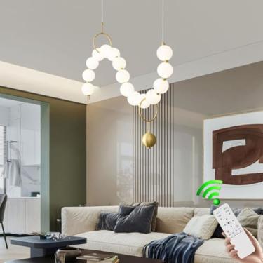 Imagem de Lustre moderno de LED, elegante e decorativo, com cúpula em acrílico branco regulável, 10 lâmpadas, ideal para sala de jantar, cozinha estilo fazenda, mesa de jantar ou ilha.