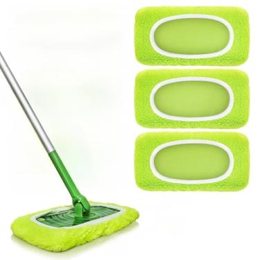 Imagem de Almofadas de esfregão de microfibra – Pacote com 3 refis laváveis reutilizáveis para limpeza de piso molhado e seco - Serve na maioria dos esfregões padrão - Almofadas de limpeza doméstica amarelo e