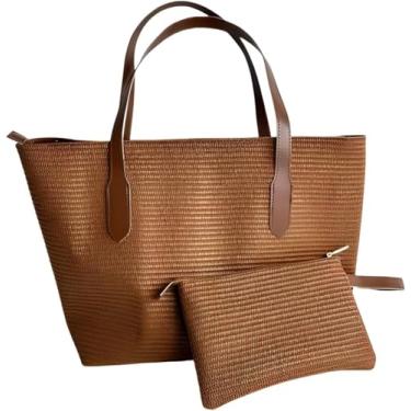 Imagem de Bolsa de Praia Feminina, Sacola de Palha para Praia e Verão, de Ombro, com Carteira