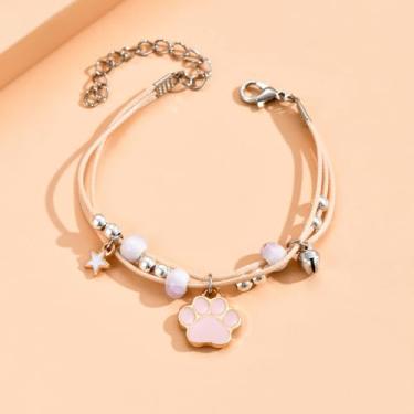 Imagem de Pulseira ajustável com estampa de pata de animal de estimação, joia de pulso com tema animal para amantes de animais de estimação, acessório de moda simples, ótimo presente para mãe de cachorro/dono