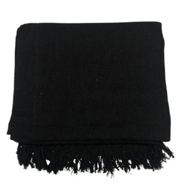 Imagem de Manta extragrande 210 x 120 cm 100% algodão puro Adequada para sofás ou camas, combinando funcionalidade protetora com um elegante apelo decorativo. (Preto)