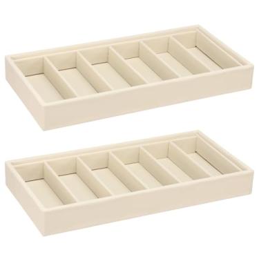 Imagem de KHZSPP Bandeja organizadora de 2 peças, bandeja organizadora de óculos de flanela com 6 grades, estojo de exibição empilhável para mulheres, organizador de joias, suporte de relógio para mesa (bege)