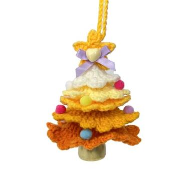 Imagem de Hshsclth Enfeite de árvore de Natal de crochê feito à mão, decoração de acrílico com sino, estrela e pompons, decoração de porta de janela de casa de férias (laranja ombre)