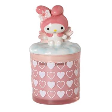 Imagem de Vela de soja de vidro com tampa My Melody Angel, 10,8 cm C x 10,8 cm L x 18,7 cm A. Criado por Blue Sky Clayworks