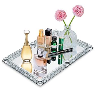 Imagem de Bandeja de perfume de cristal espelhado, bandeja de cristal preenchida com diamante triturado, suporte de bijuterias, bandeja decorativa para casa, festa, banquete de hotel
