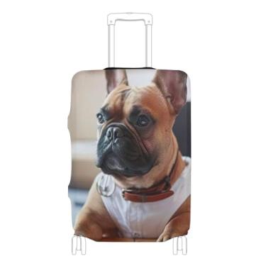 Imagem de Joisal Capa de mala de trabalho engraçada buldogue francês protetor de bagagem personalizado elástico essencial para férias manga floral, P, serve para capa de 45 a 50 cm, buldogue francês engraçado